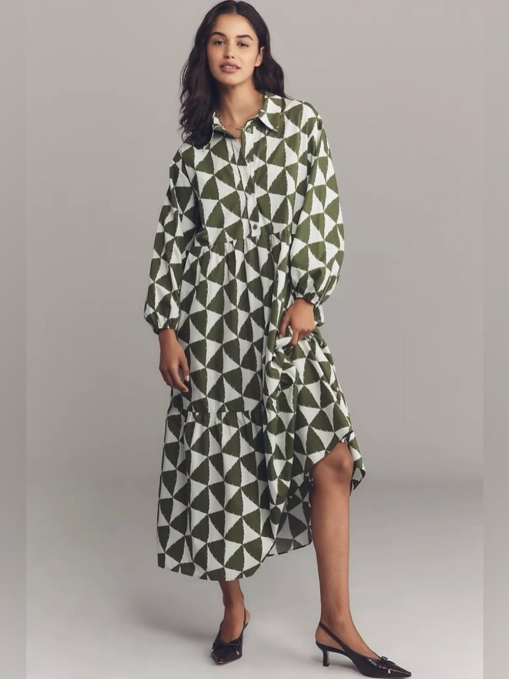 Maeve Green and White Geometric Midi Dress - Picture 4 of 6